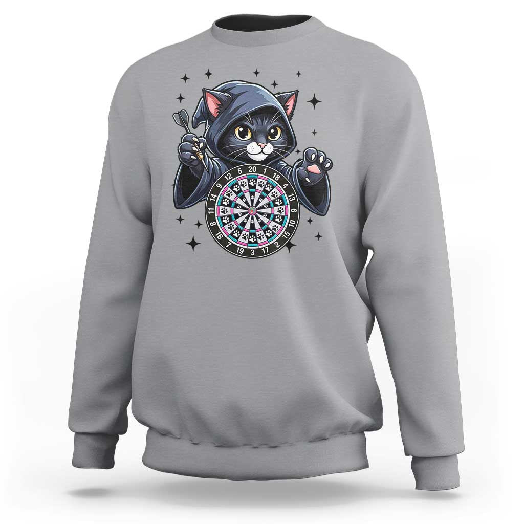 Funny Grim Reaper Cat Dart Player Sweatshirt Gothic Dartist Gift - Wonder Print Shop