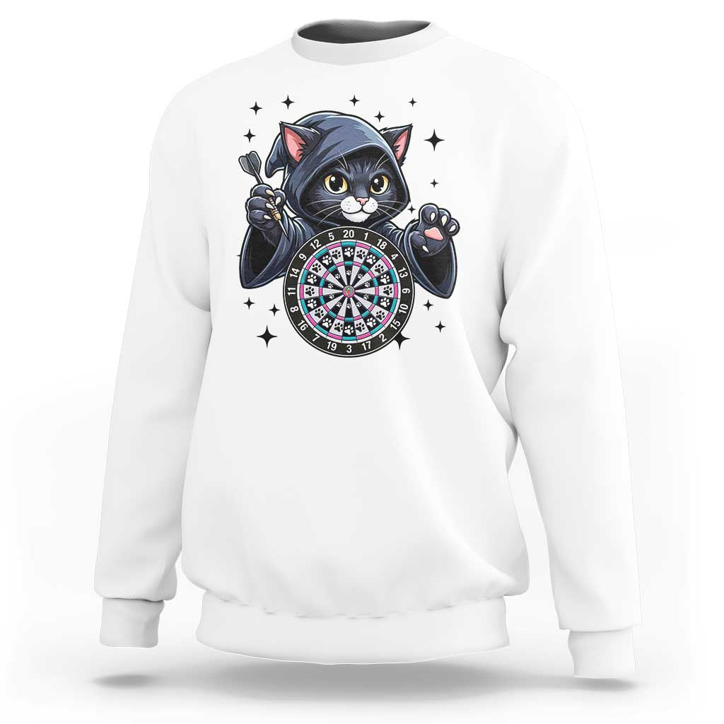 Funny Grim Reaper Cat Dart Player Sweatshirt Gothic Dartist Gift - Wonder Print Shop
