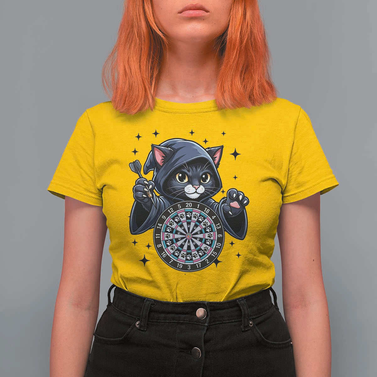 Funny Grim Reaper Cat Dart Player T Shirt For Women Gothic Dartist Gift - Wonder Print Shop