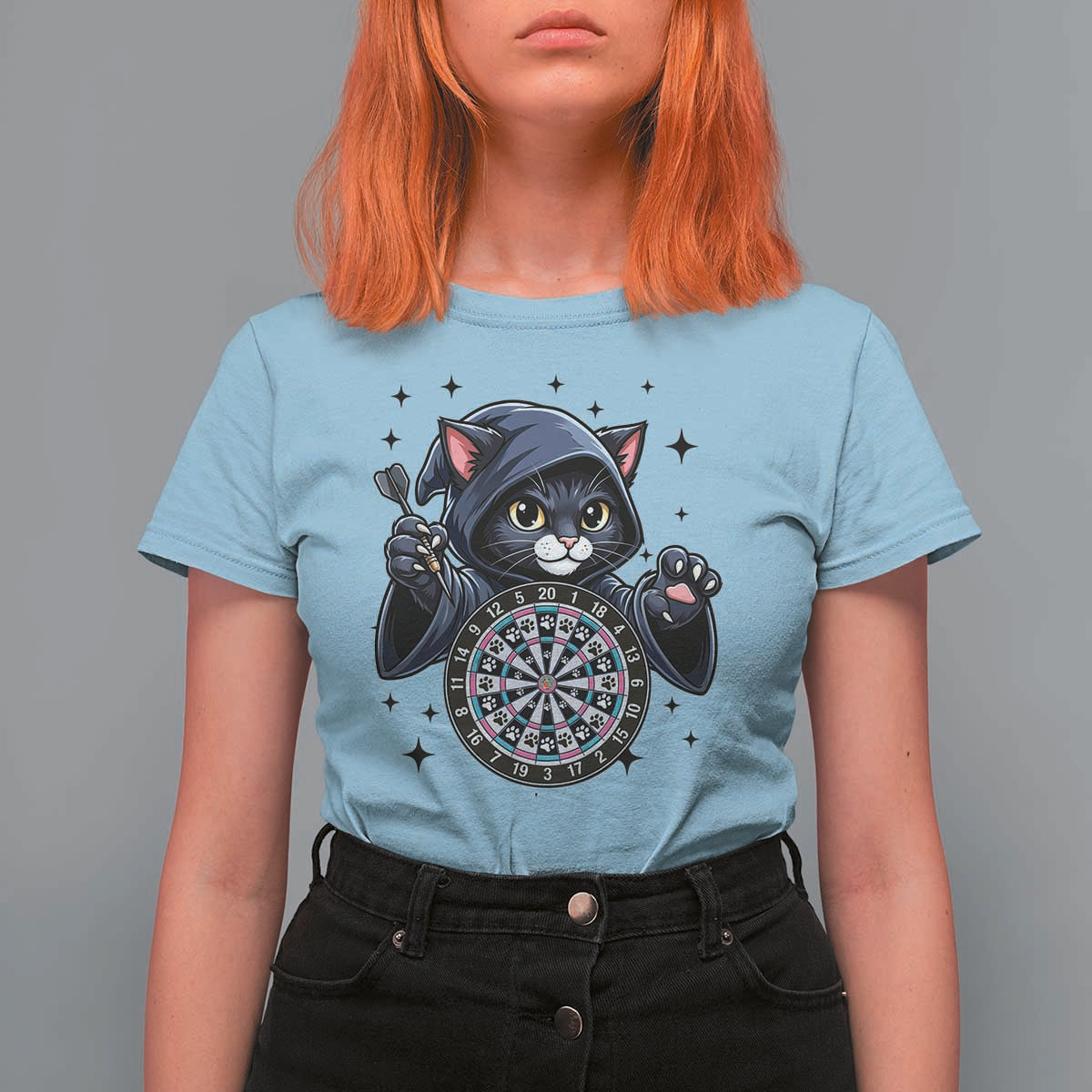 Funny Grim Reaper Cat Dart Player T Shirt For Women Gothic Dartist Gift - Wonder Print Shop