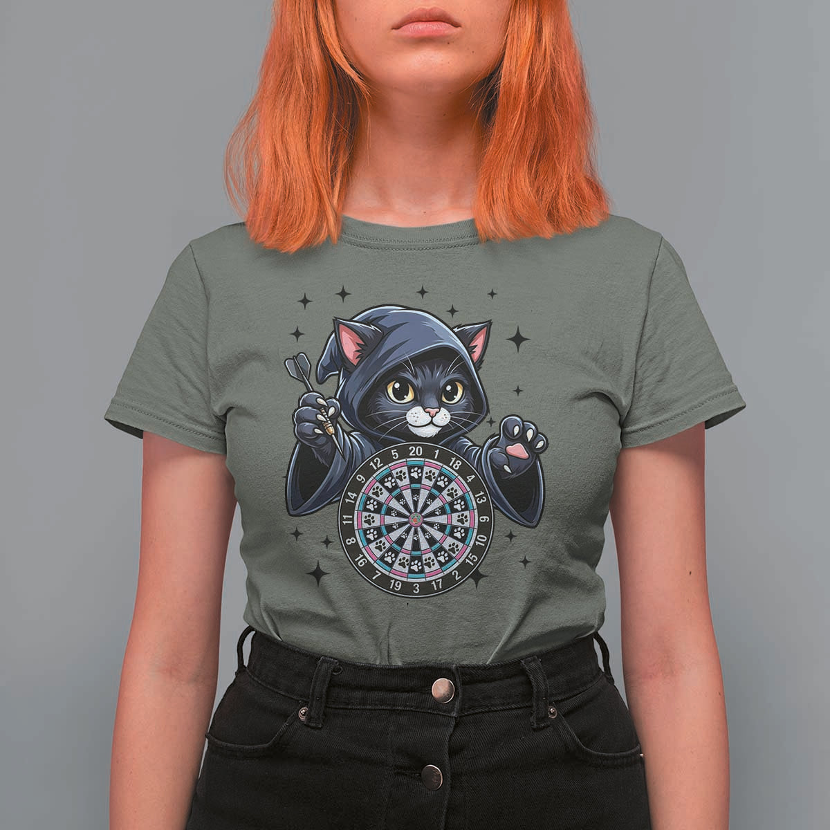 Funny Grim Reaper Cat Dart Player T Shirt For Women Gothic Dartist Gift - Wonder Print Shop
