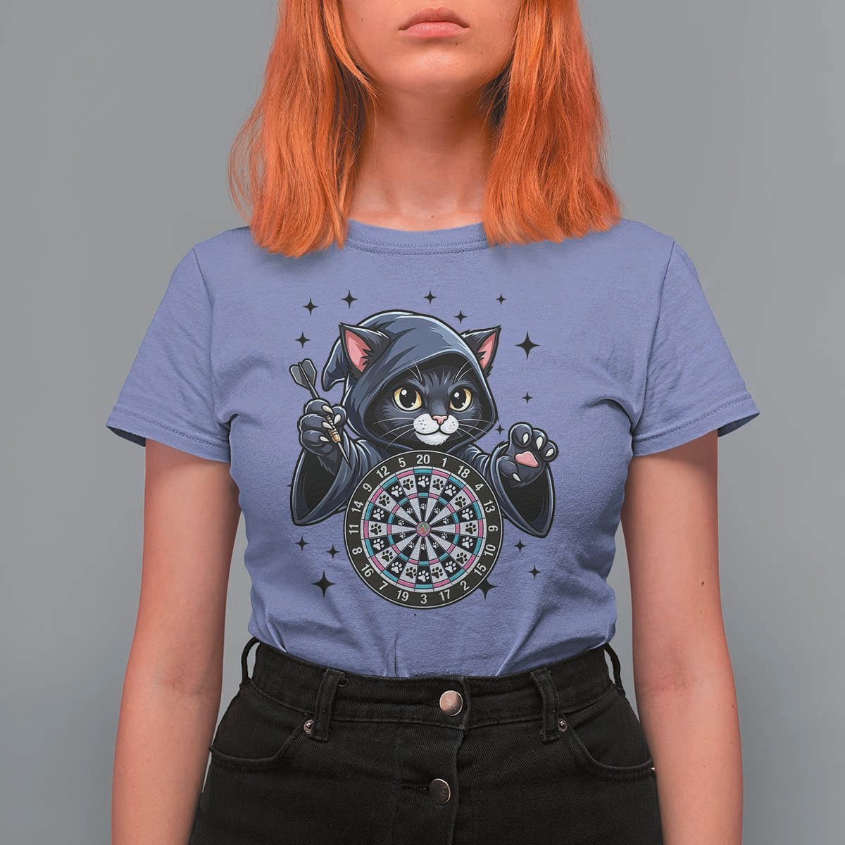 Funny Grim Reaper Cat Dart Player T Shirt For Women Gothic Dartist Gift - Wonder Print Shop