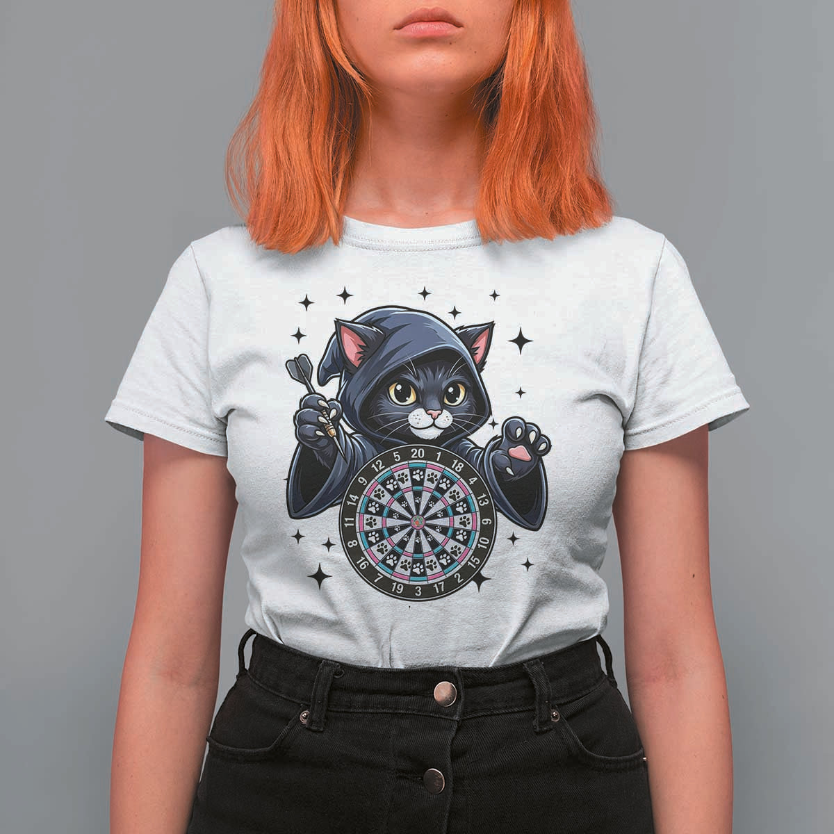 Funny Grim Reaper Cat Dart Player T Shirt For Women Gothic Dartist Gift - Wonder Print Shop