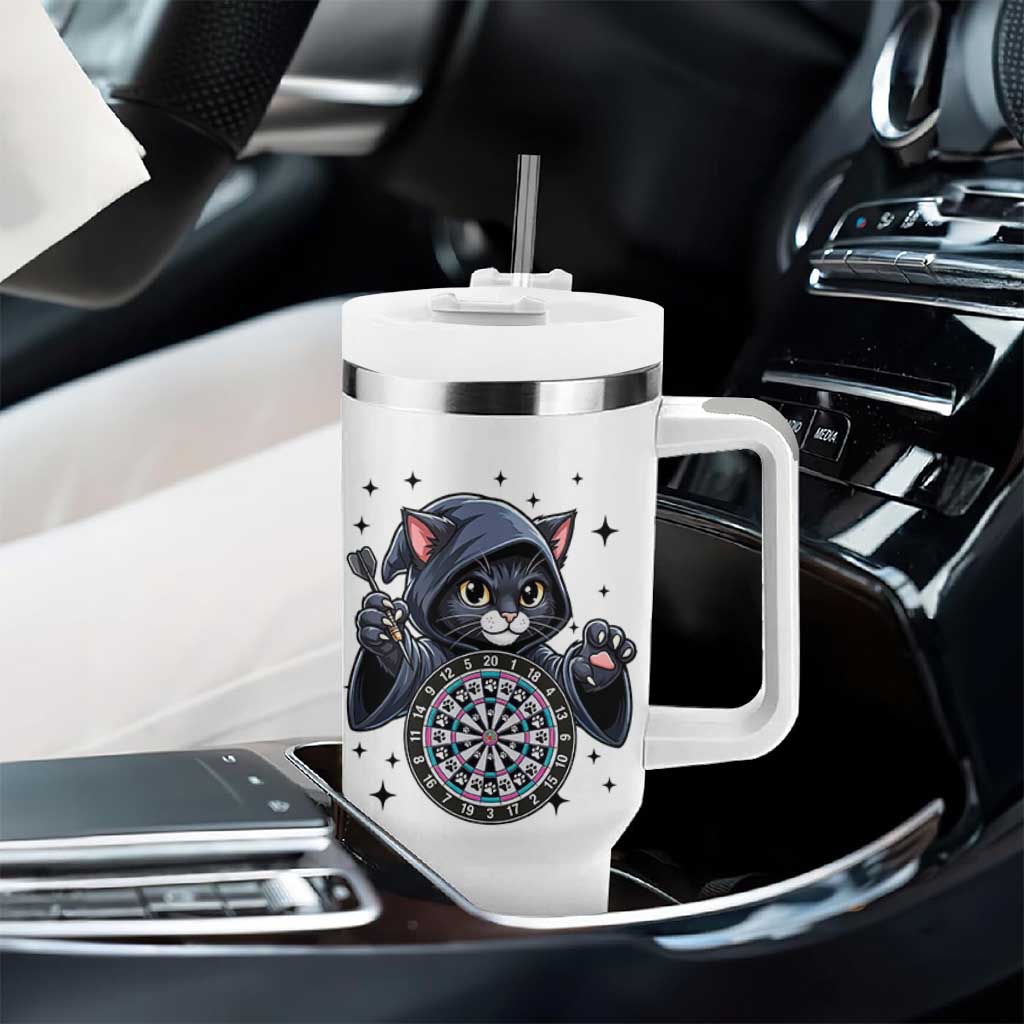 Funny Grim Reaper Cat Dart Player Tumbler With Handle Gothic Dartist Gift - Wonder Print Shop