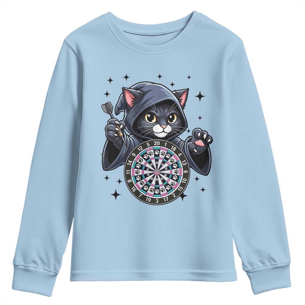 Funny Grim Reaper Cat Dart Player Youth Sweatshirt Gothic Dartist Gift - Wonder Print Shop