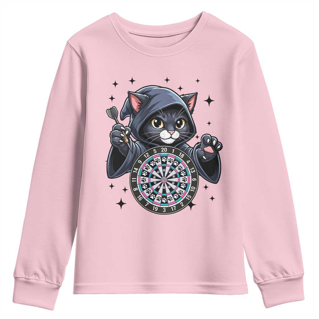 Funny Grim Reaper Cat Dart Player Youth Sweatshirt Gothic Dartist Gift - Wonder Print Shop