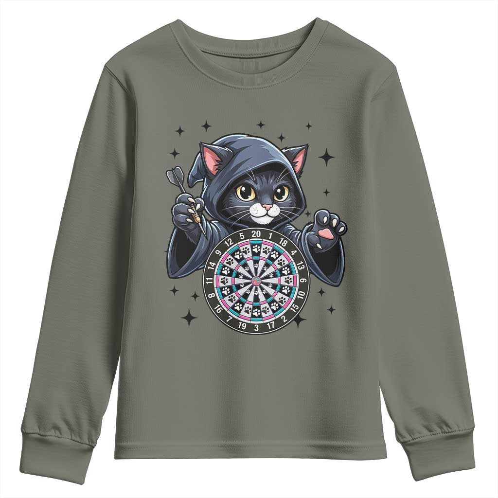 Funny Grim Reaper Cat Dart Player Youth Sweatshirt Gothic Dartist Gift - Wonder Print Shop