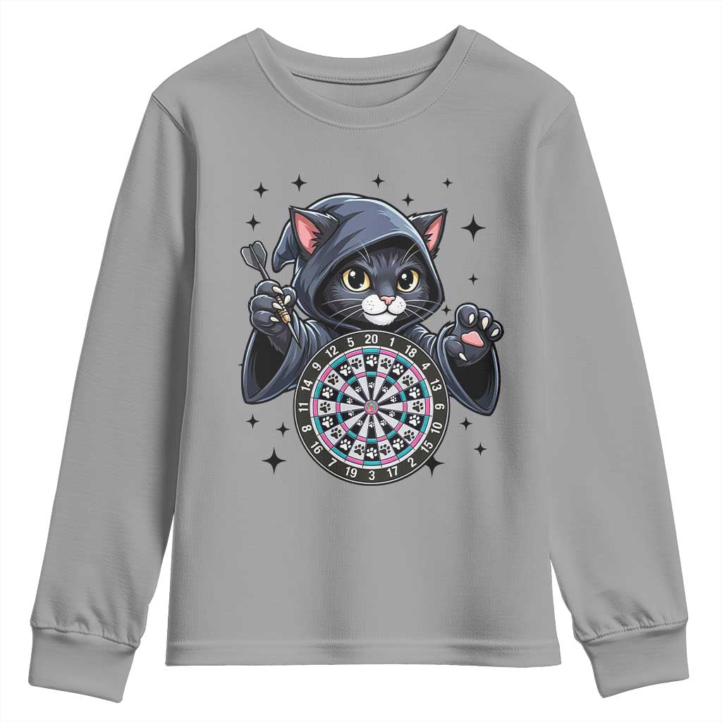 Funny Grim Reaper Cat Dart Player Youth Sweatshirt Gothic Dartist Gift - Wonder Print Shop