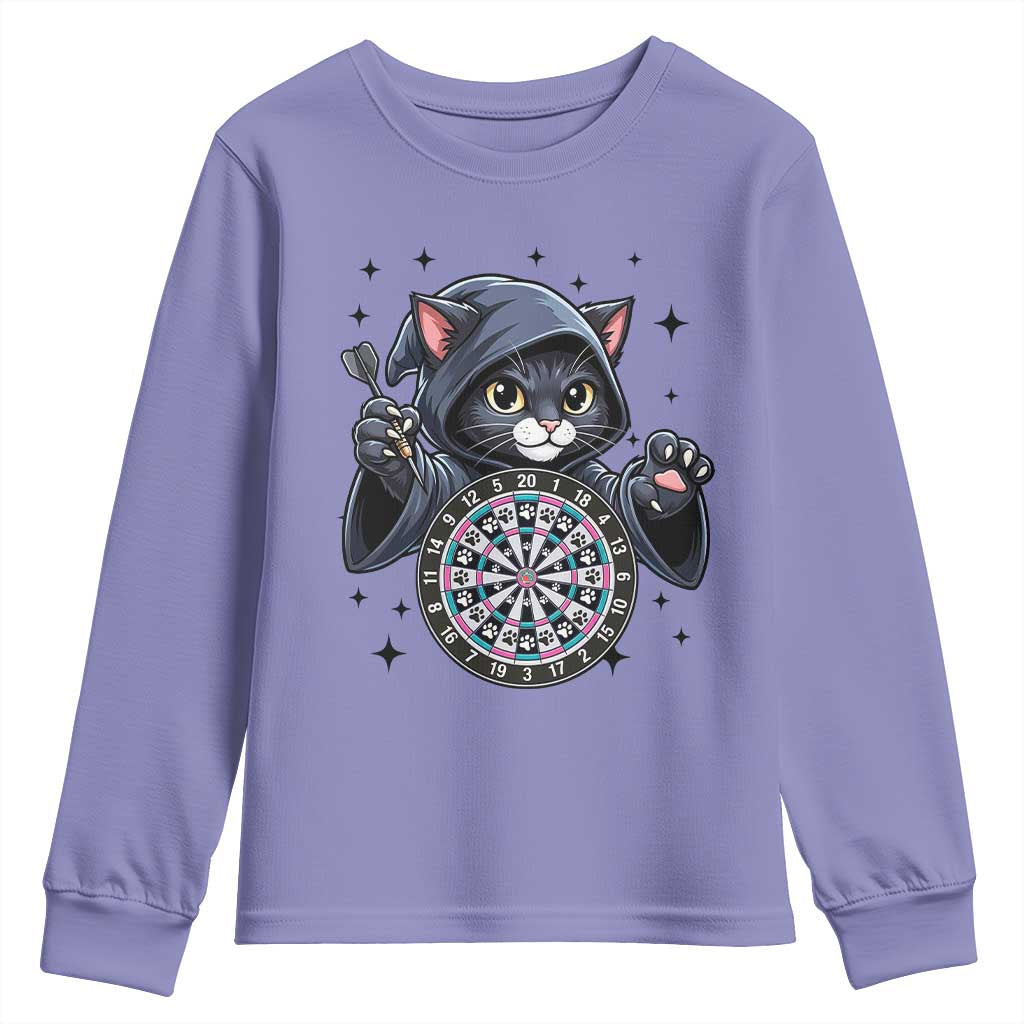 Funny Grim Reaper Cat Dart Player Youth Sweatshirt Gothic Dartist Gift - Wonder Print Shop