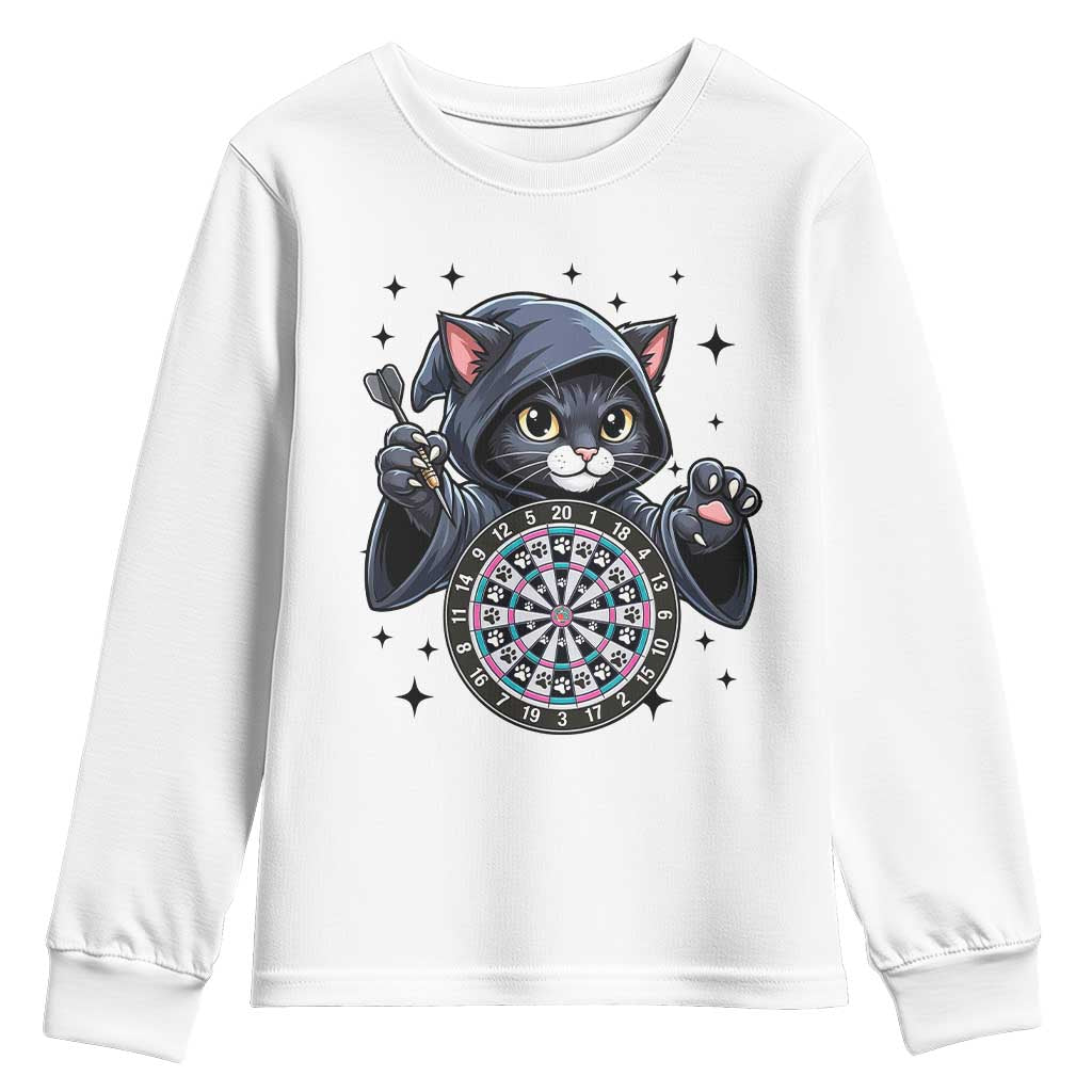 Funny Grim Reaper Cat Dart Player Youth Sweatshirt Gothic Dartist Gift - Wonder Print Shop