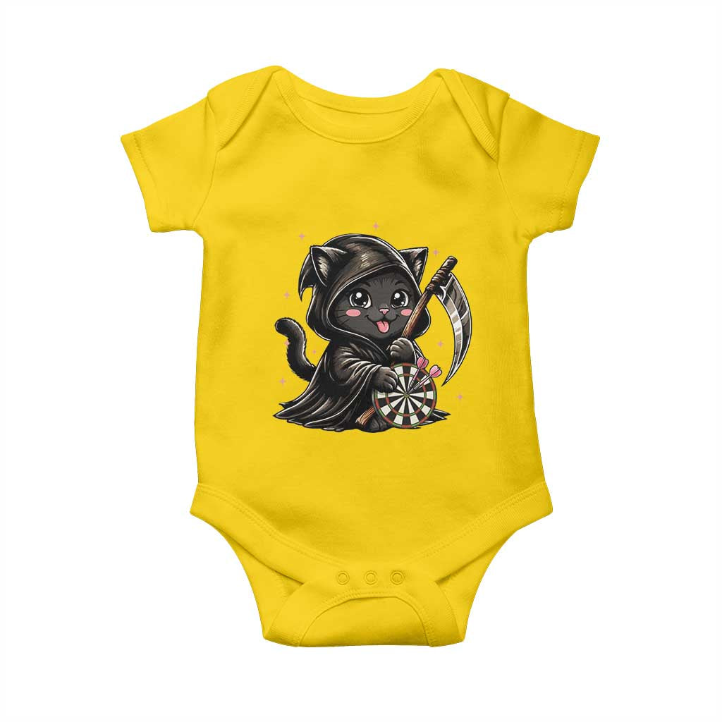Dark Reaper Cat Throwing Darts Baby Onesie Funny Pub Game Gift - Wonder Print Shop