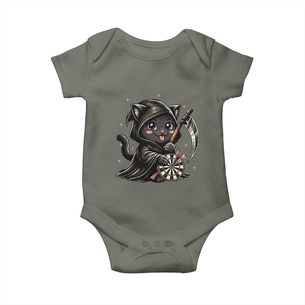 Dark Reaper Cat Throwing Darts Baby Onesie Funny Pub Game Gift - Wonder Print Shop
