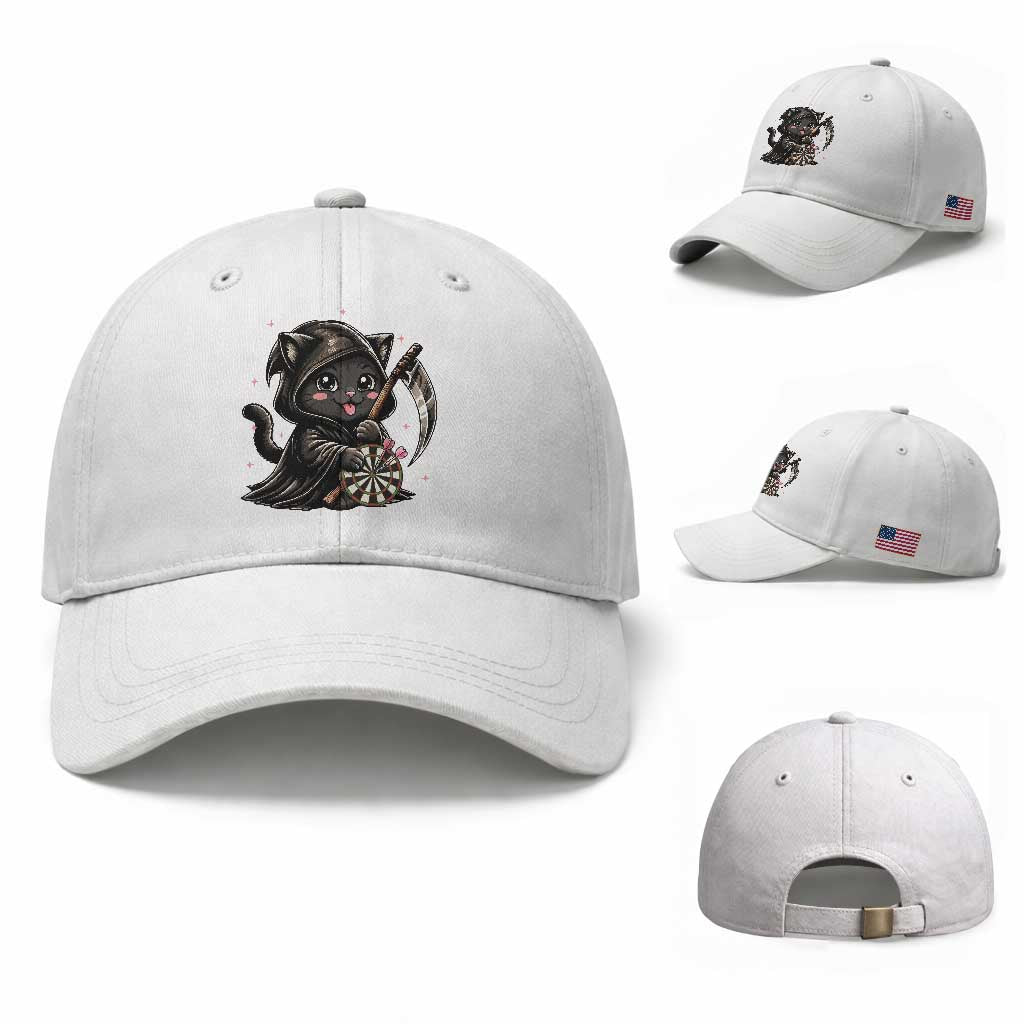 Dark Reaper Cat Throwing Darts Baseball Cap Funny Pub Game Gift