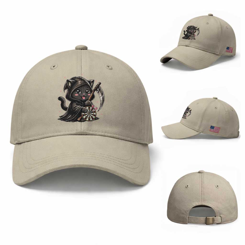 Dark Reaper Cat Throwing Darts Baseball Cap Funny Pub Game Gift