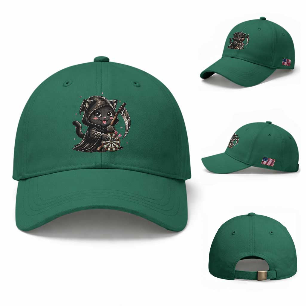 Dark Reaper Cat Throwing Darts Baseball Cap Funny Pub Game Gift