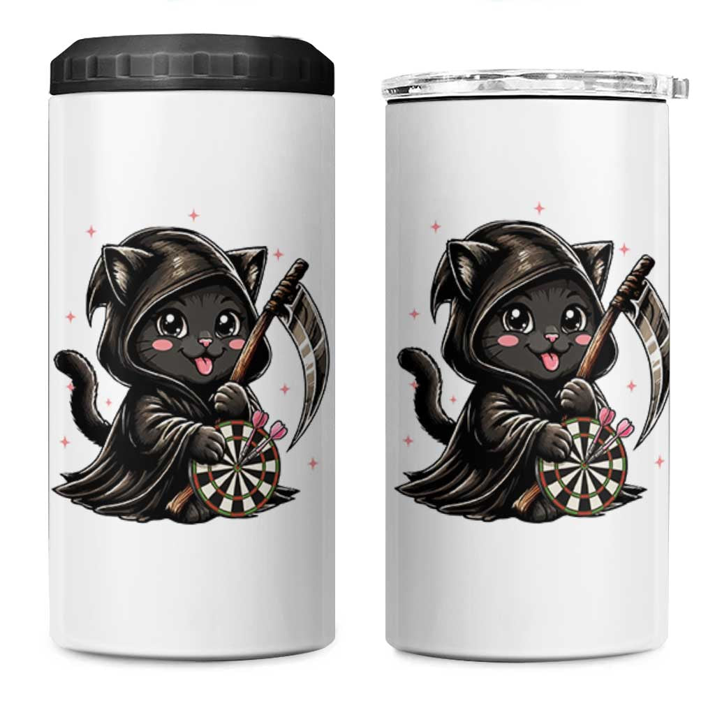 Dark Reaper Cat Throwing Darts 4 in 1 Can Cooler Tumbler Funny Pub Game Gift - Wonder Print Shop