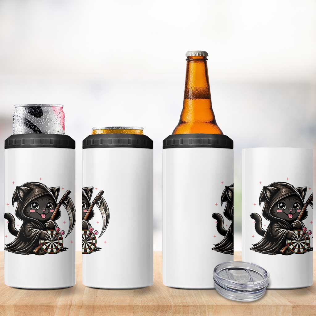 Dark Reaper Cat Throwing Darts 4 in 1 Can Cooler Tumbler Funny Pub Game Gift - Wonder Print Shop