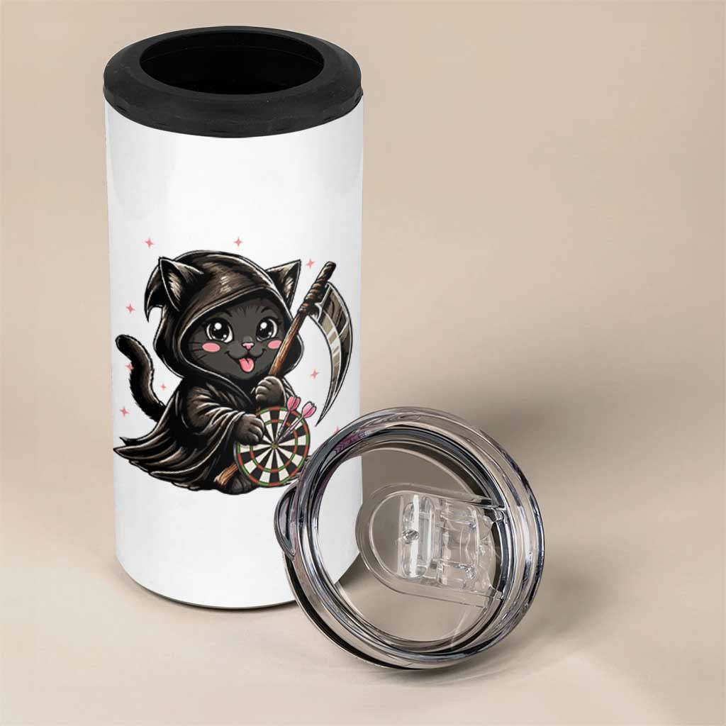 Dark Reaper Cat Throwing Darts 4 in 1 Can Cooler Tumbler Funny Pub Game Gift - Wonder Print Shop