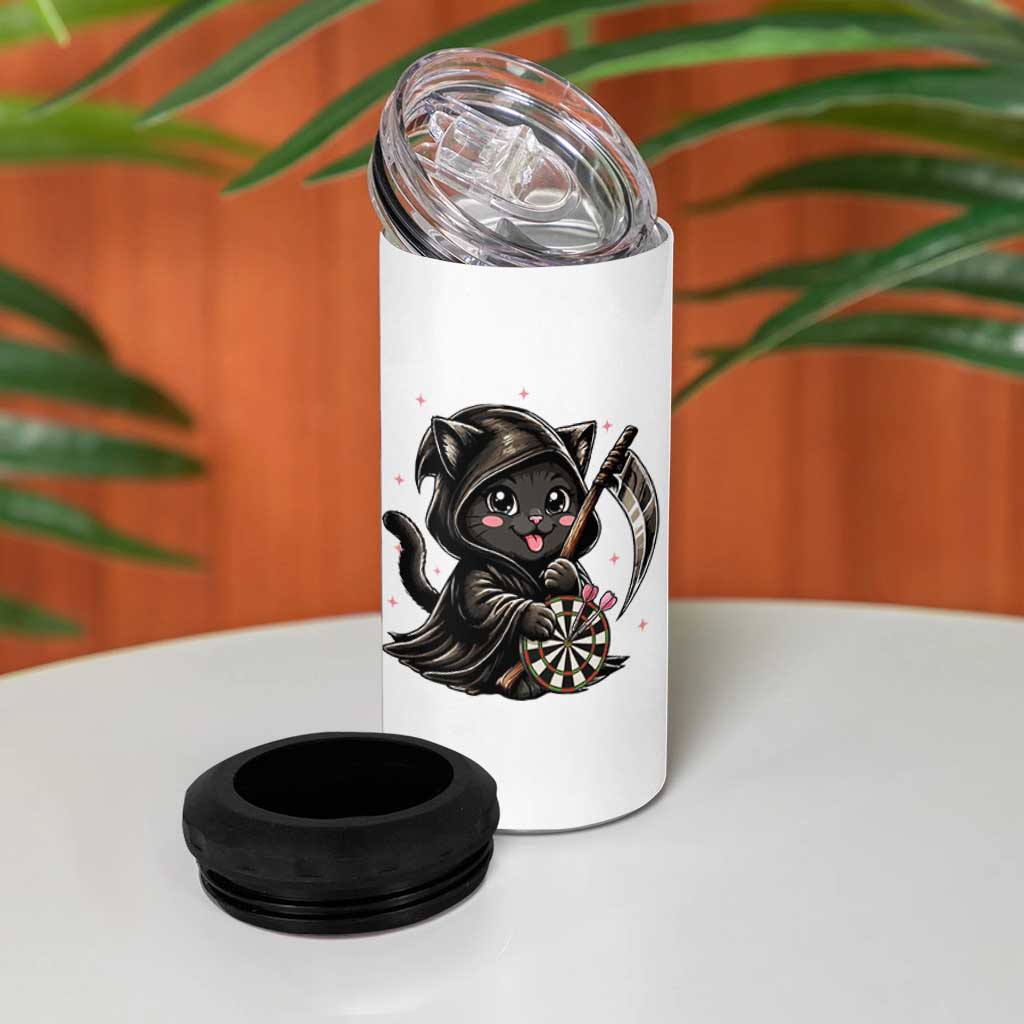 Dark Reaper Cat Throwing Darts 4 in 1 Can Cooler Tumbler Funny Pub Game Gift - Wonder Print Shop