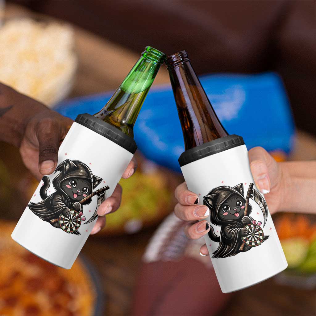 Dark Reaper Cat Throwing Darts 4 in 1 Can Cooler Tumbler Funny Pub Game Gift - Wonder Print Shop