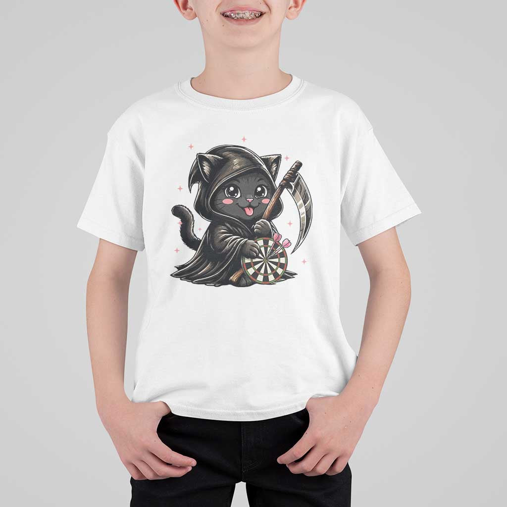 Dark Reaper Cat Throwing Darts T Shirt For Kid Funny Pub Game Gift - Wonder Print Shop