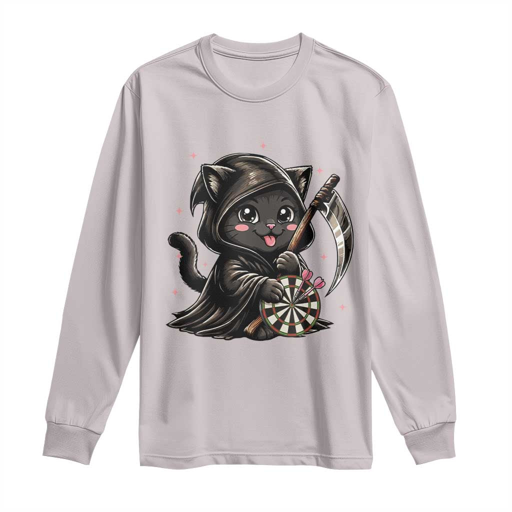 Dark Reaper Cat Throwing Darts Long Sleeve Shirt Funny Pub Game Gift - Wonder Print Shop