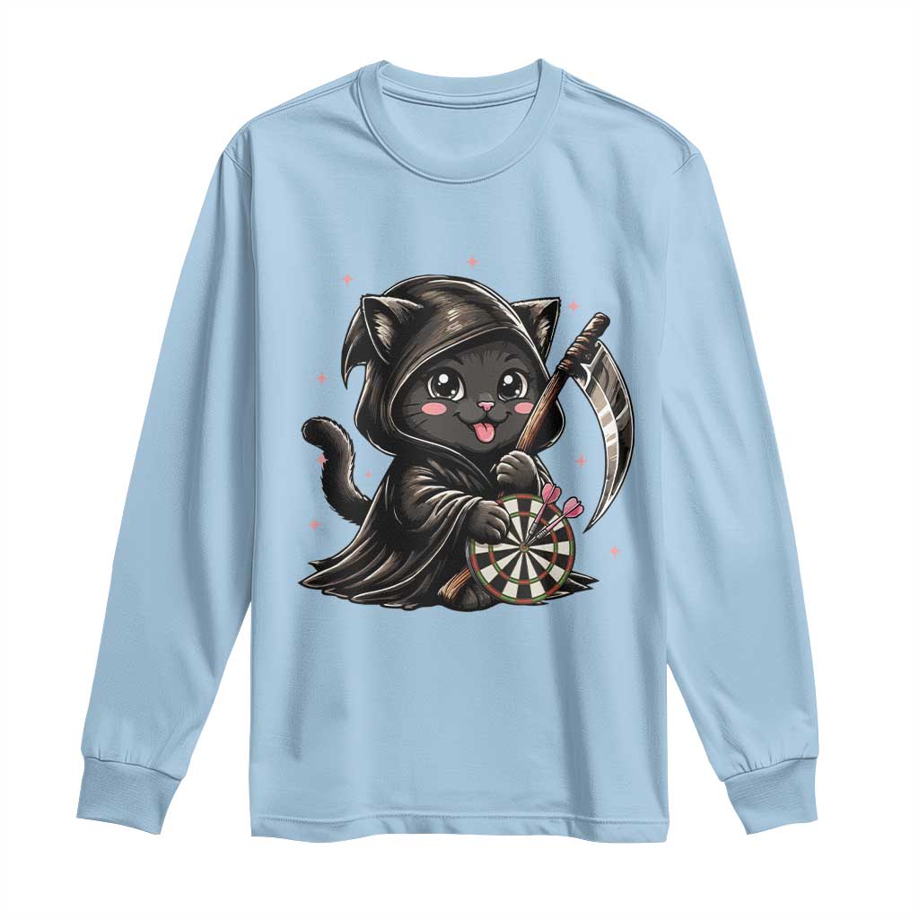 Dark Reaper Cat Throwing Darts Long Sleeve Shirt Funny Pub Game Gift - Wonder Print Shop