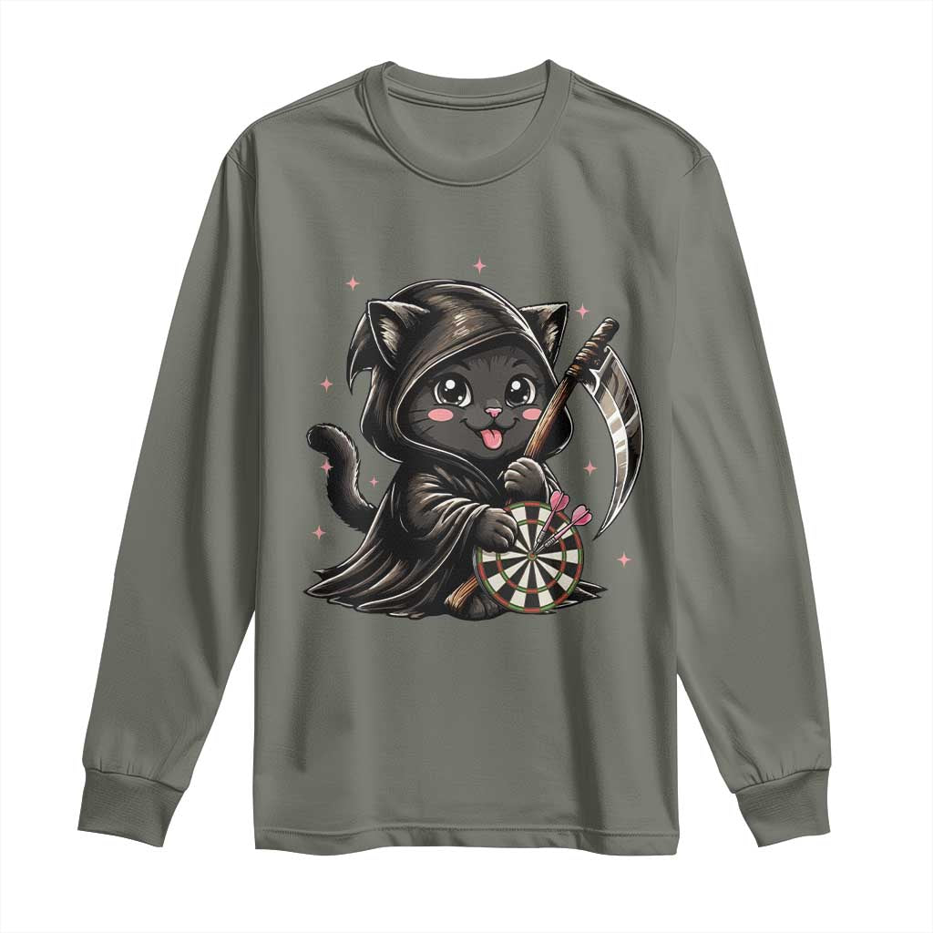 Dark Reaper Cat Throwing Darts Long Sleeve Shirt Funny Pub Game Gift - Wonder Print Shop