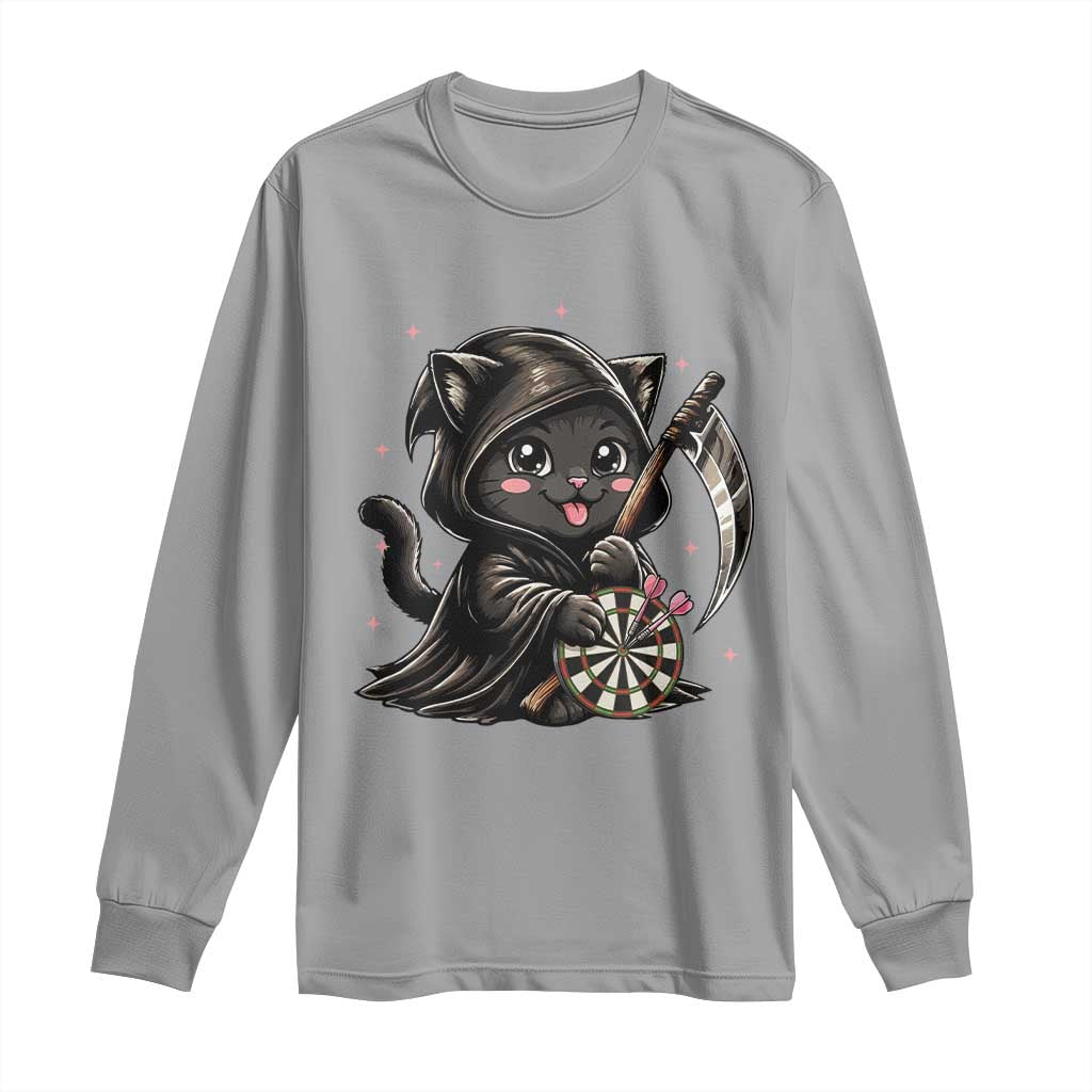 Dark Reaper Cat Throwing Darts Long Sleeve Shirt Funny Pub Game Gift - Wonder Print Shop