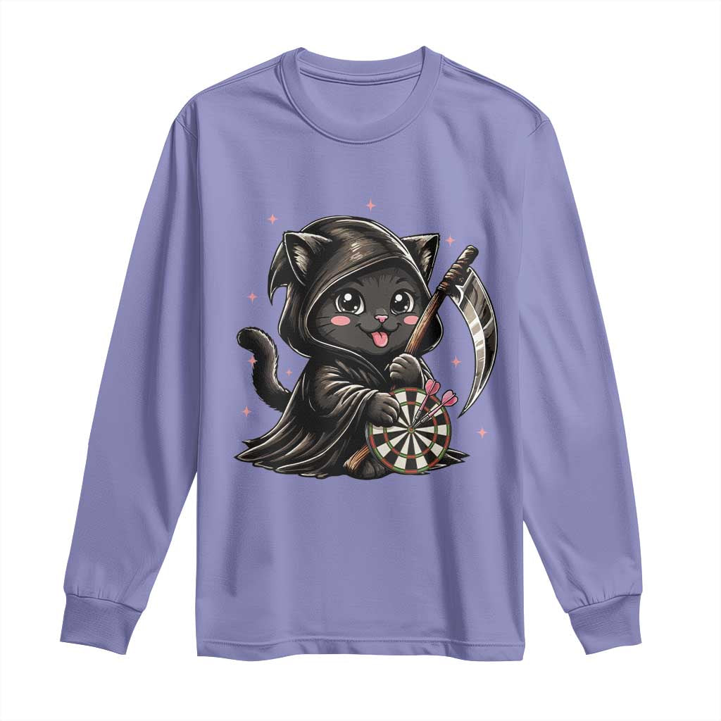 Dark Reaper Cat Throwing Darts Long Sleeve Shirt Funny Pub Game Gift - Wonder Print Shop