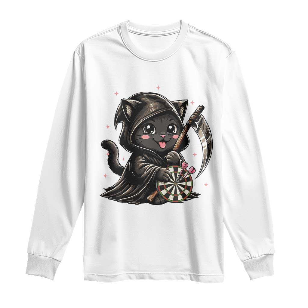 Dark Reaper Cat Throwing Darts Long Sleeve Shirt Funny Pub Game Gift - Wonder Print Shop