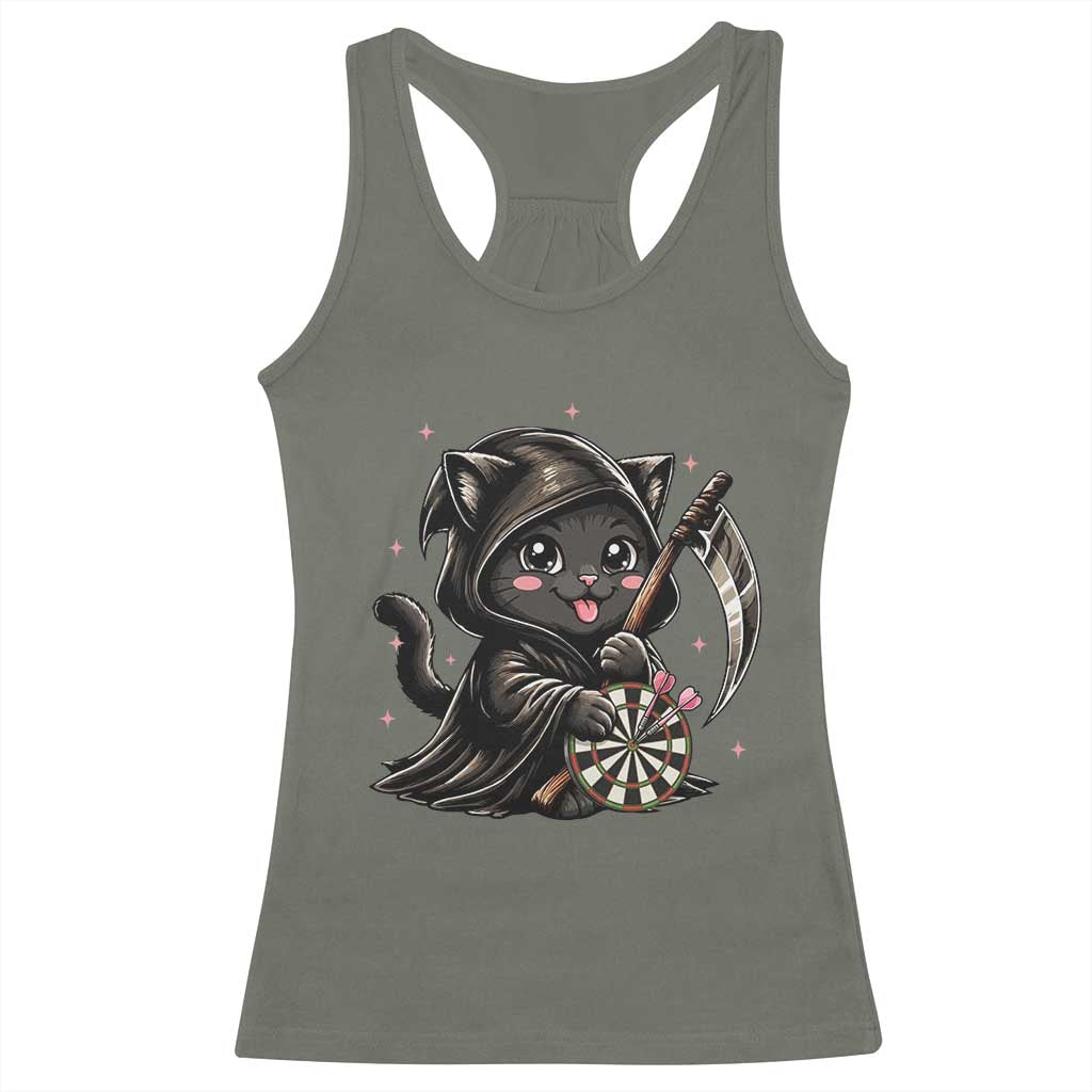 Dark Reaper Cat Throwing Darts Racerback Tank Top Funny Pub Game Gift - Wonder Print Shop