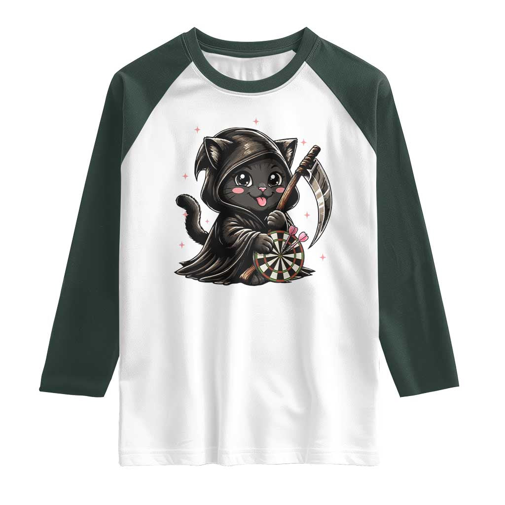Dark Reaper Cat Throwing Darts Raglan Shirt Funny Pub Game Gift - Wonder Print Shop