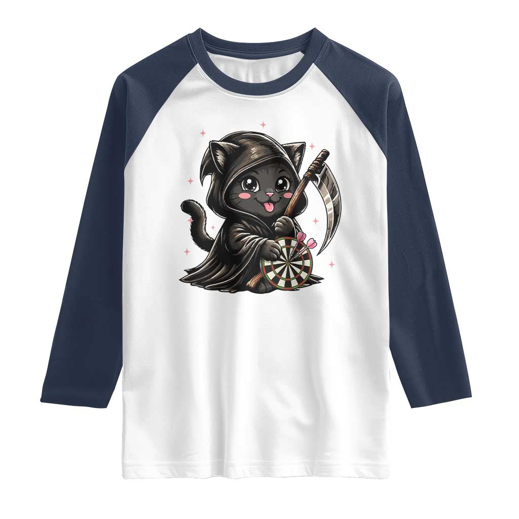 Dark Reaper Cat Throwing Darts Raglan Shirt Funny Pub Game Gift - Wonder Print Shop
