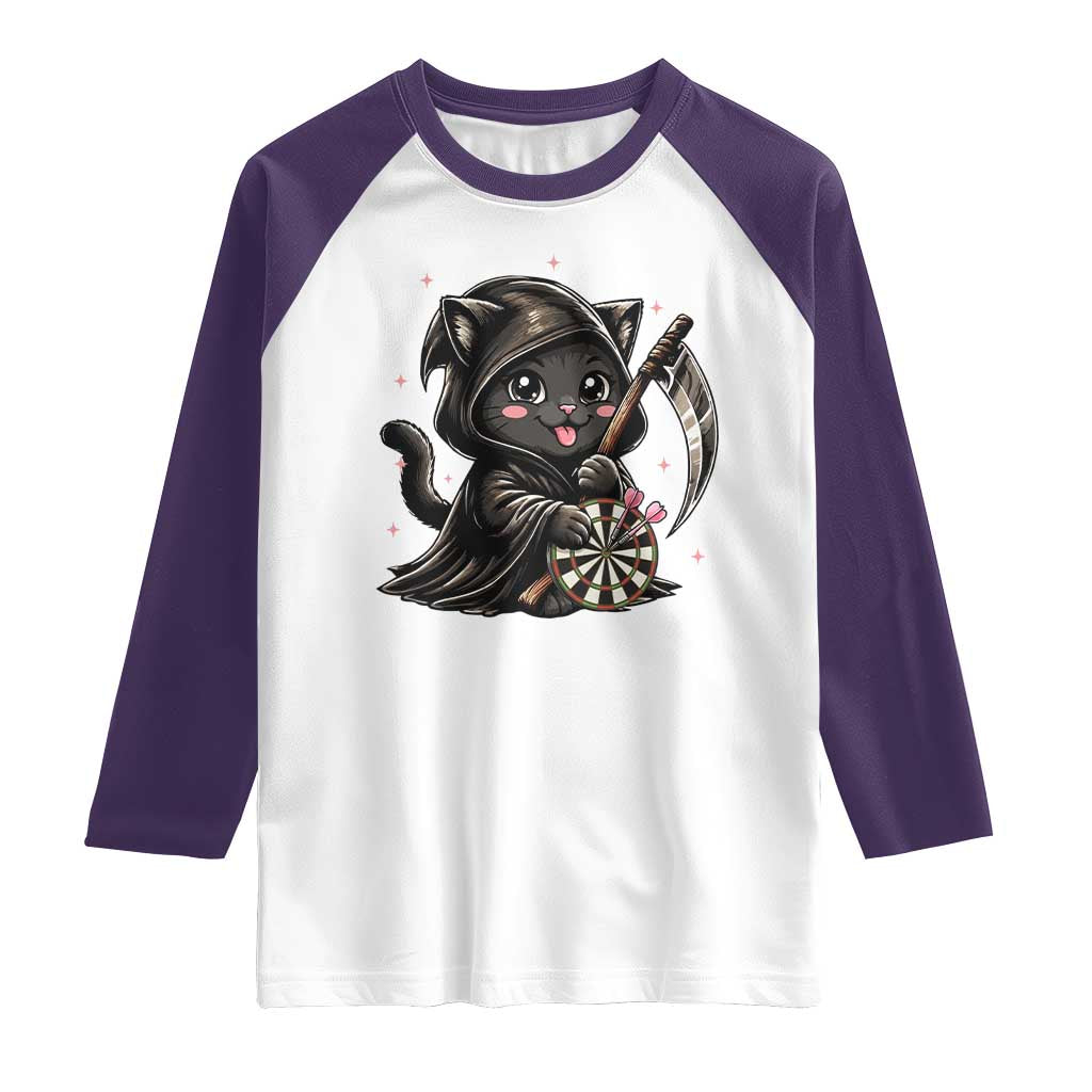 Dark Reaper Cat Throwing Darts Raglan Shirt Funny Pub Game Gift - Wonder Print Shop