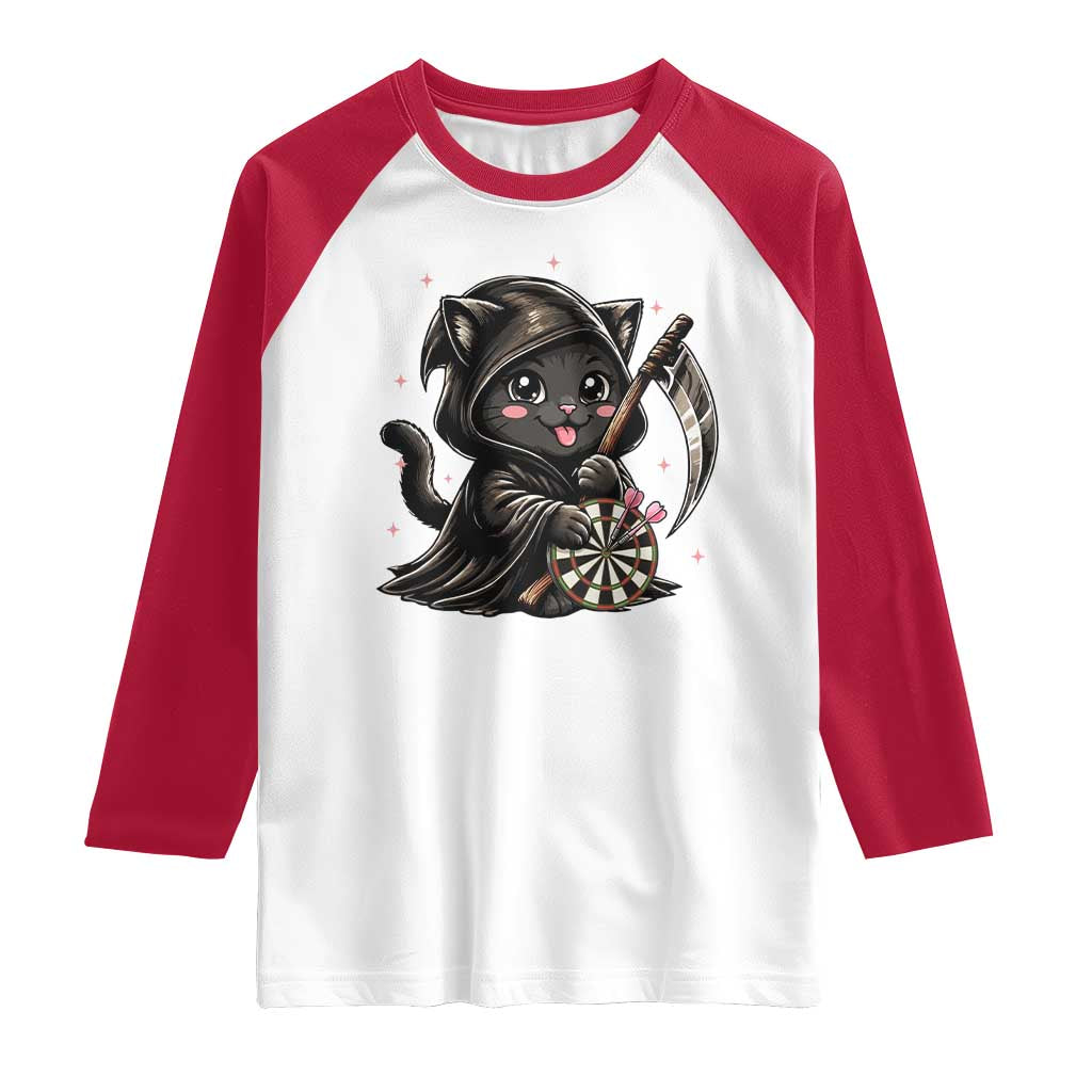 Dark Reaper Cat Throwing Darts Raglan Shirt Funny Pub Game Gift - Wonder Print Shop