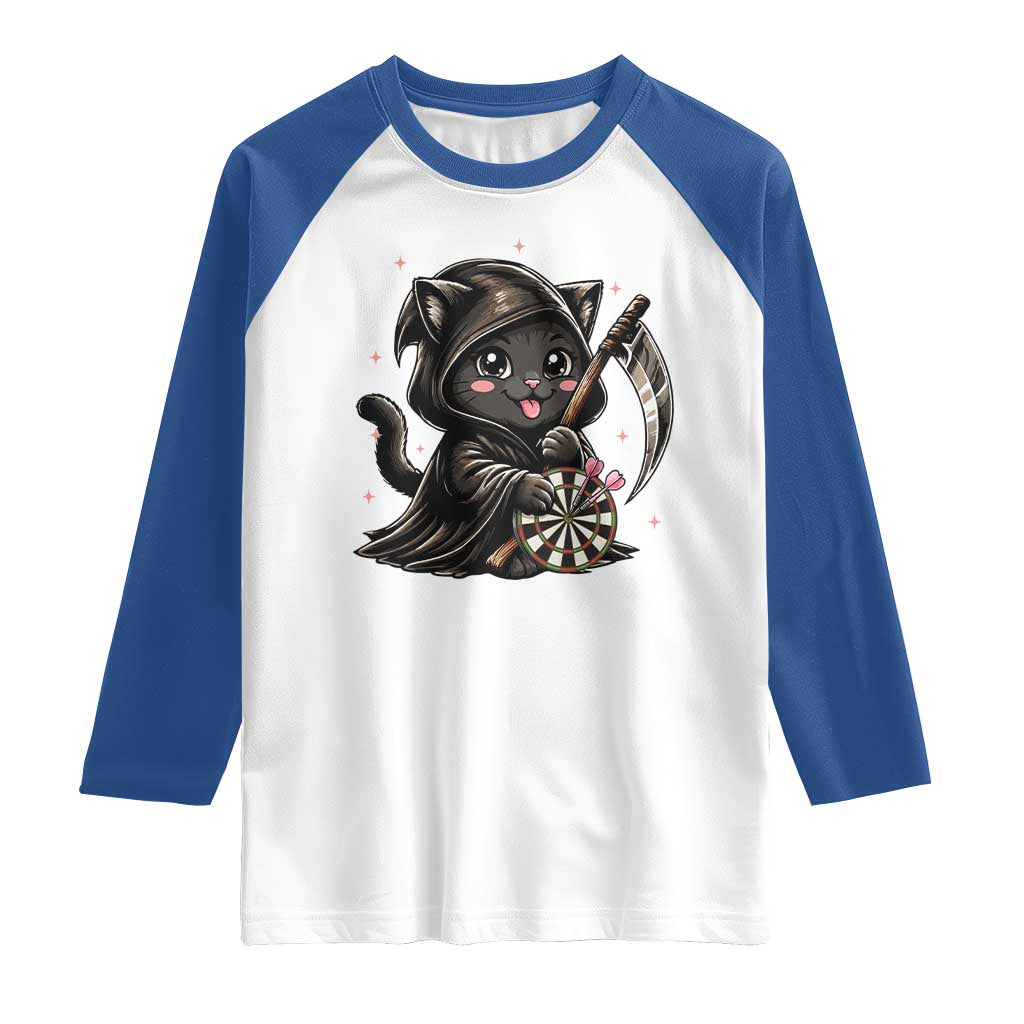 Dark Reaper Cat Throwing Darts Raglan Shirt Funny Pub Game Gift - Wonder Print Shop