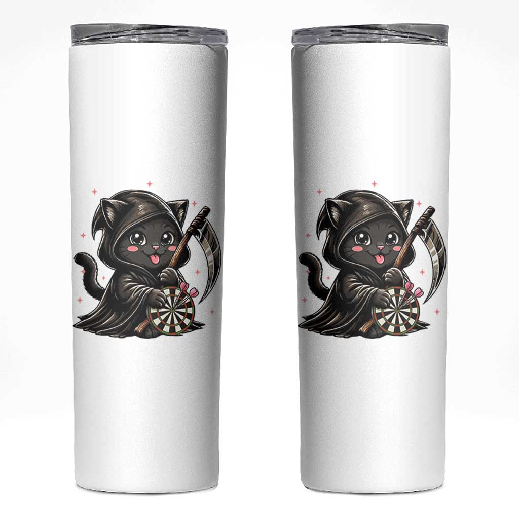 Dark Reaper Cat Throwing Darts Skinny Tumbler Funny Pub Game Gift - Wonder Print Shop