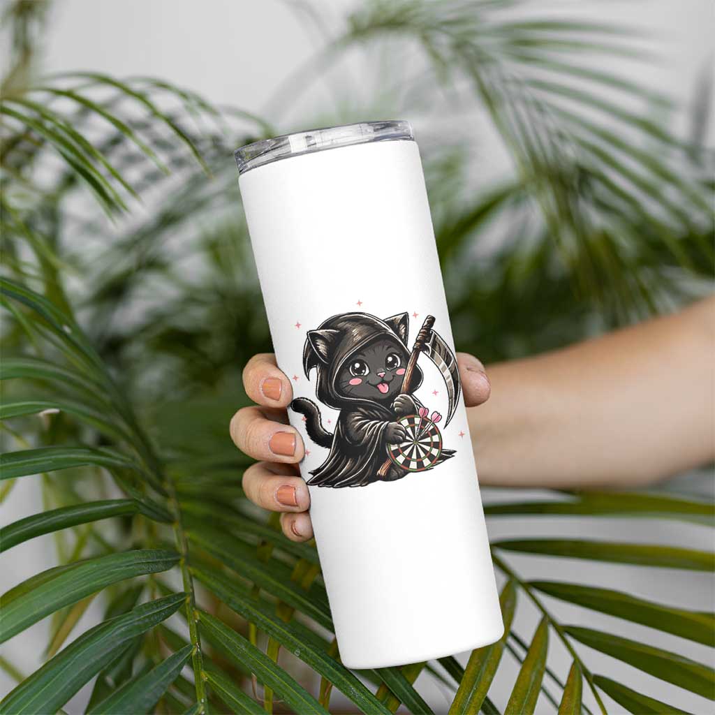 Dark Reaper Cat Throwing Darts Skinny Tumbler Funny Pub Game Gift - Wonder Print Shop