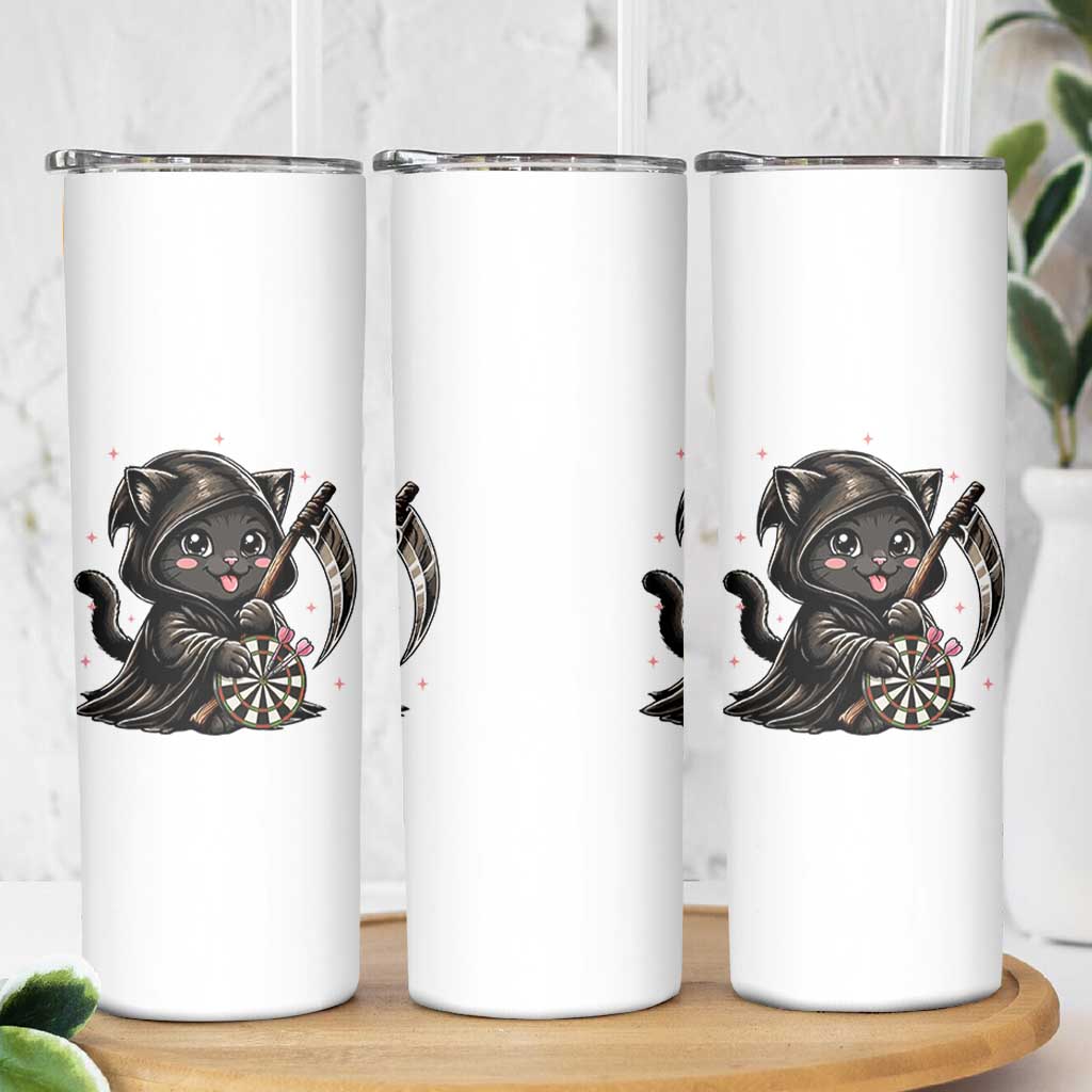 Dark Reaper Cat Throwing Darts Skinny Tumbler Funny Pub Game Gift - Wonder Print Shop