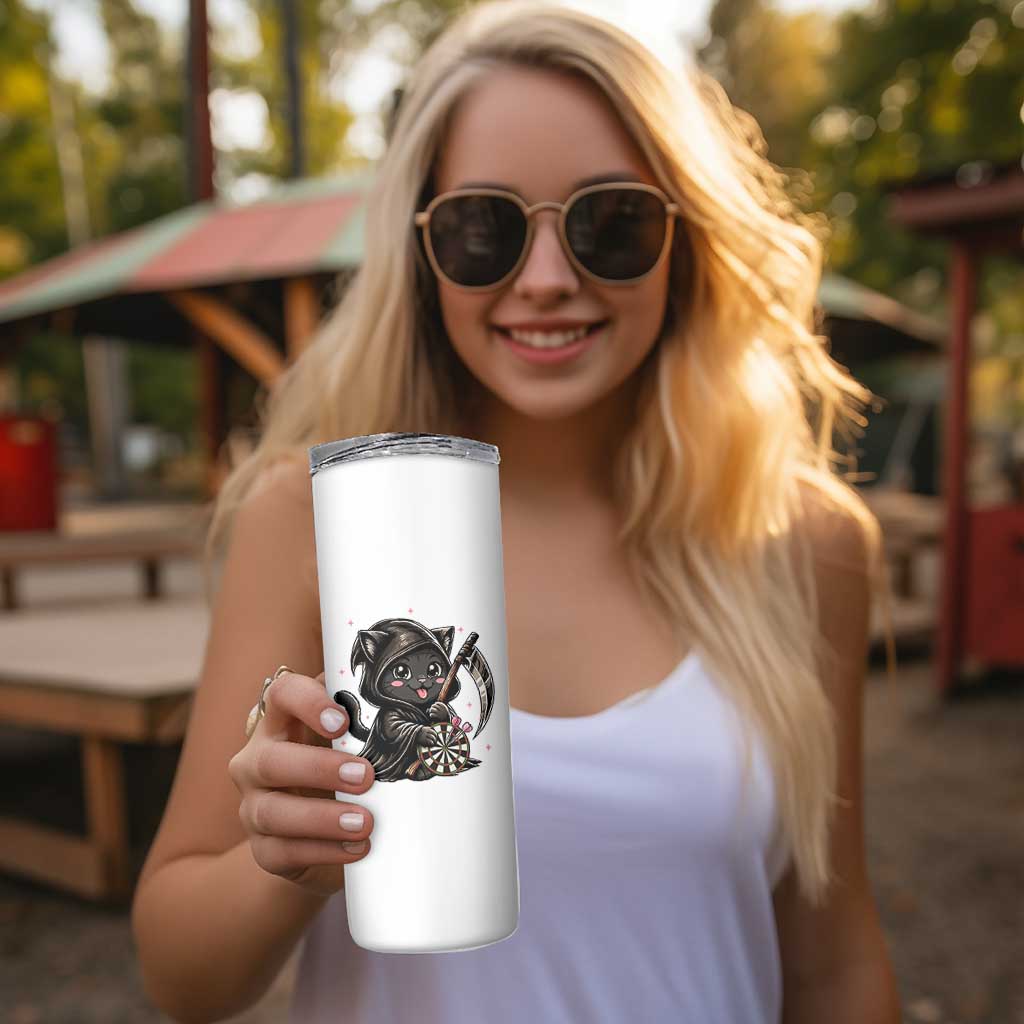 Dark Reaper Cat Throwing Darts Skinny Tumbler Funny Pub Game Gift - Wonder Print Shop