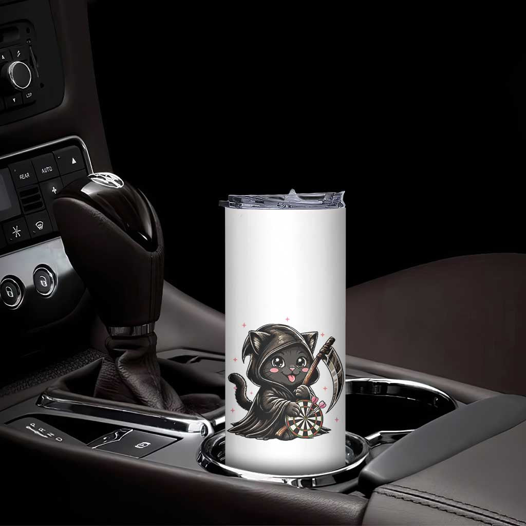 Dark Reaper Cat Throwing Darts Skinny Tumbler Funny Pub Game Gift - Wonder Print Shop