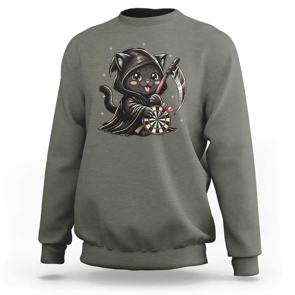 Dark Reaper Cat Throwing Darts Sweatshirt Funny Pub Game Gift - Wonder Print Shop