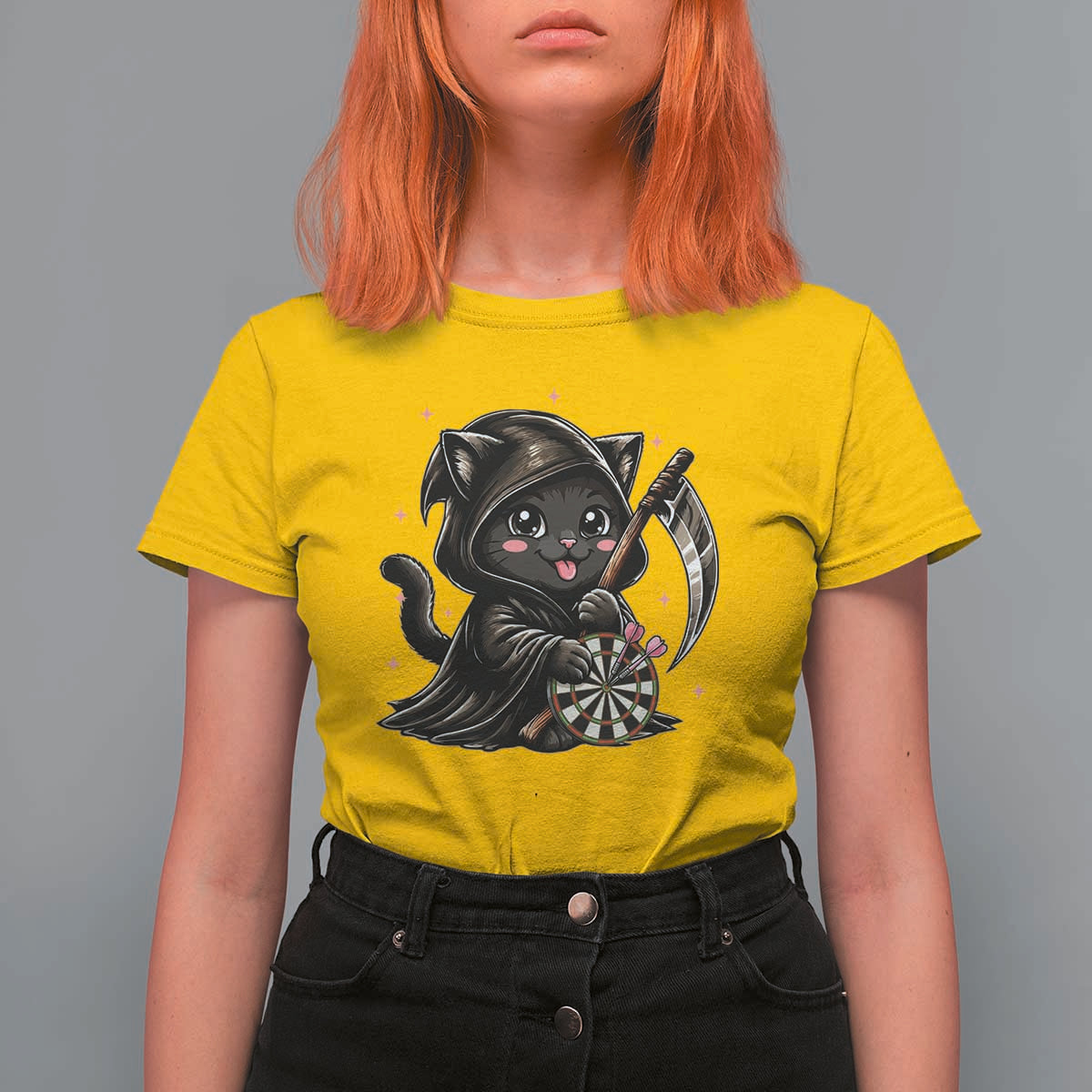 Dark Reaper Cat Throwing Darts T Shirt For Women Funny Pub Game Gift - Wonder Print Shop