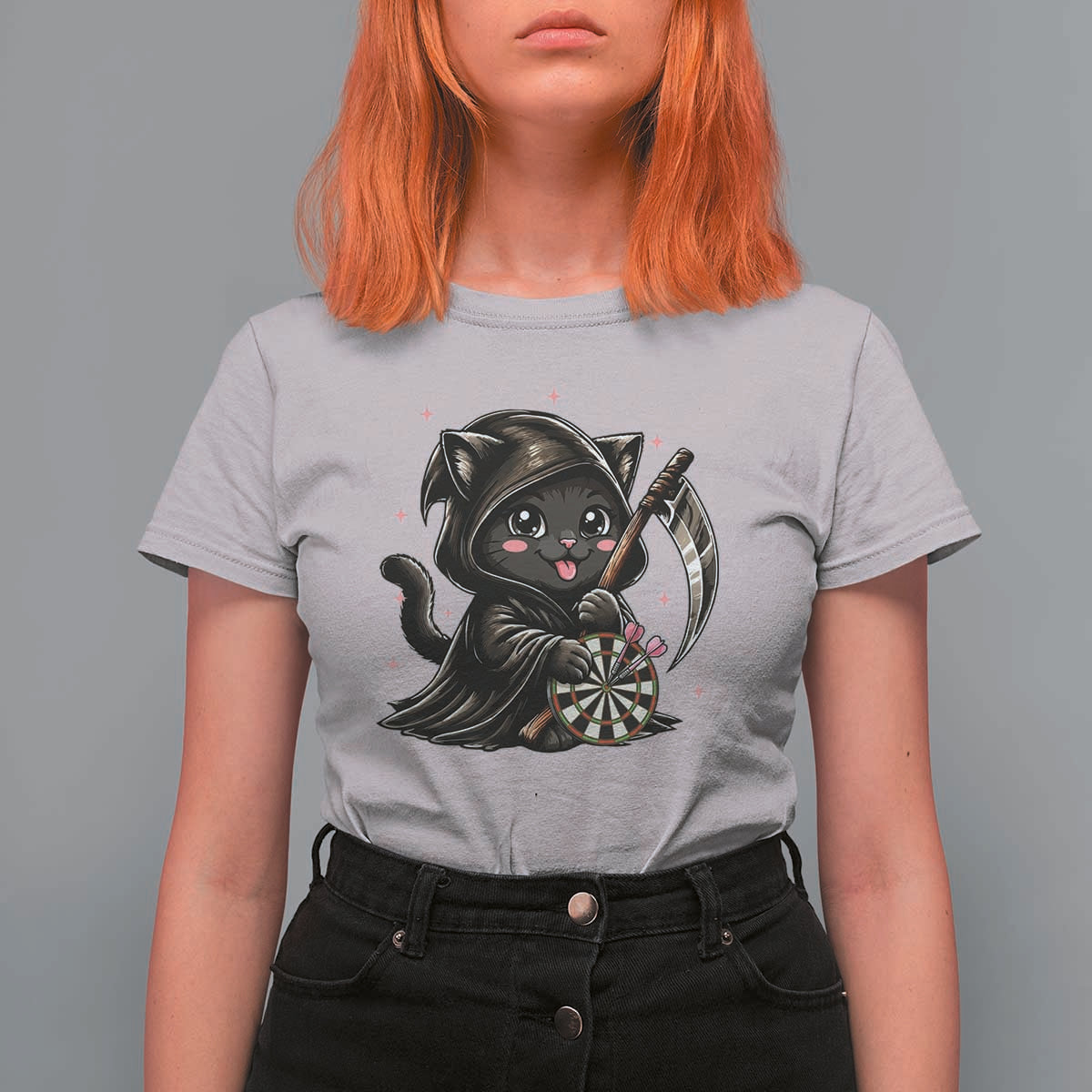Dark Reaper Cat Throwing Darts T Shirt For Women Funny Pub Game Gift - Wonder Print Shop