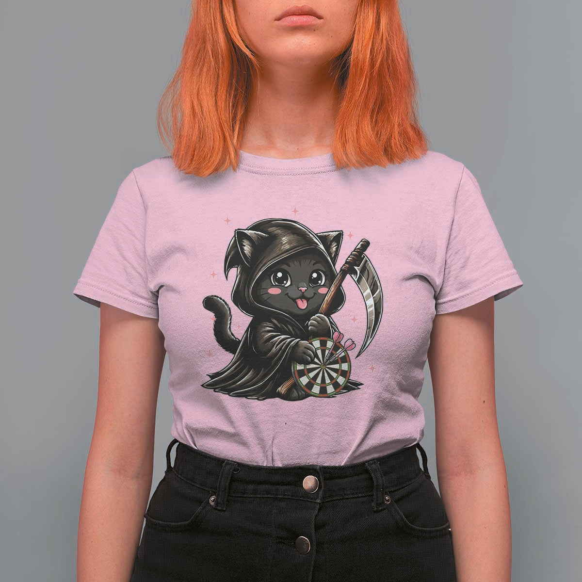 Dark Reaper Cat Throwing Darts T Shirt For Women Funny Pub Game Gift - Wonder Print Shop