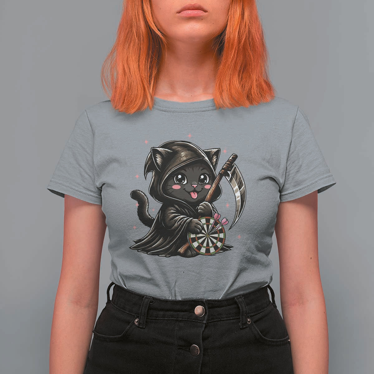Dark Reaper Cat Throwing Darts T Shirt For Women Funny Pub Game Gift - Wonder Print Shop