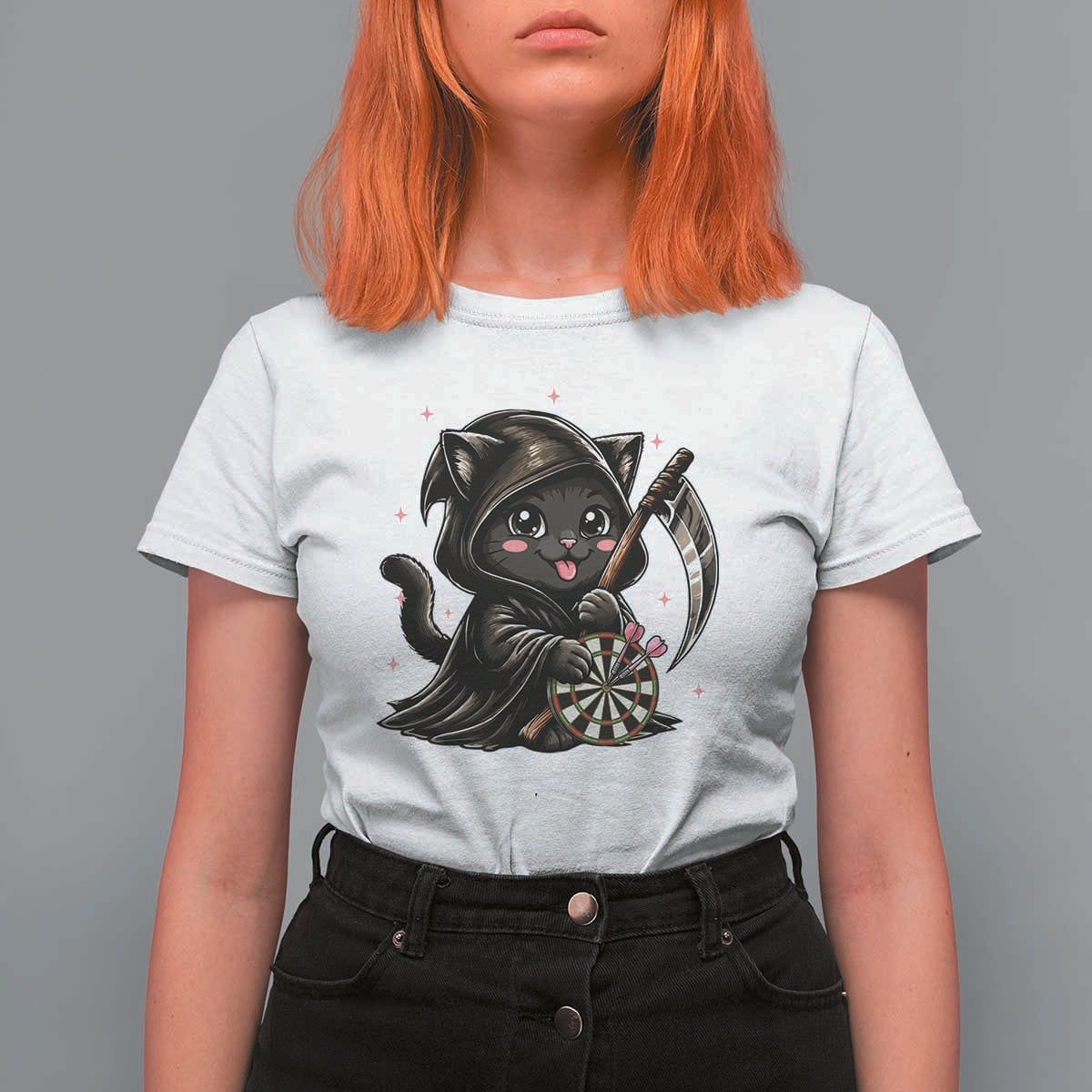 Dark Reaper Cat Throwing Darts T Shirt For Women Funny Pub Game Gift - Wonder Print Shop
