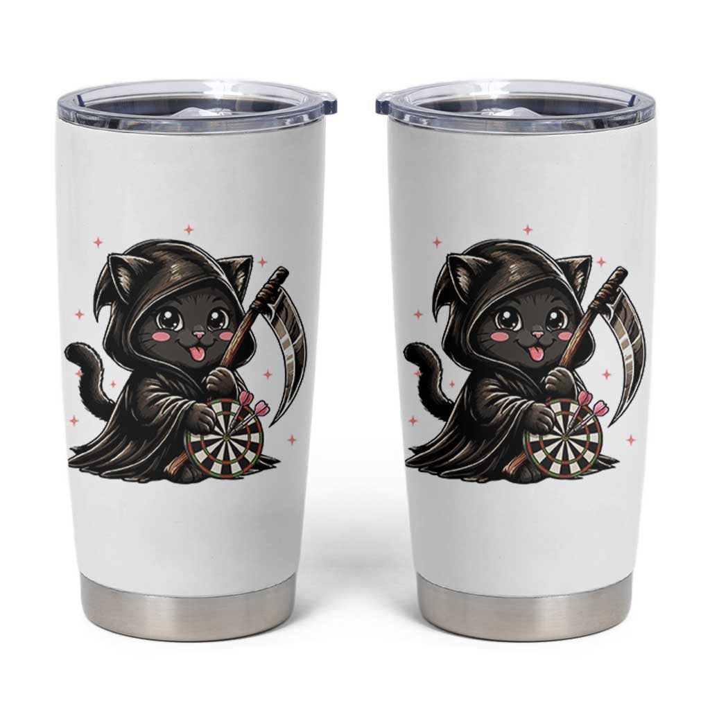Dark Reaper Cat Throwing Darts Tumbler Cup Funny Pub Game Gift - Wonder Print Shop