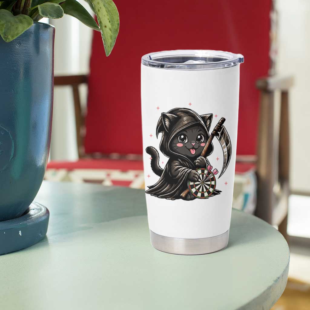 Dark Reaper Cat Throwing Darts Tumbler Cup Funny Pub Game Gift - Wonder Print Shop
